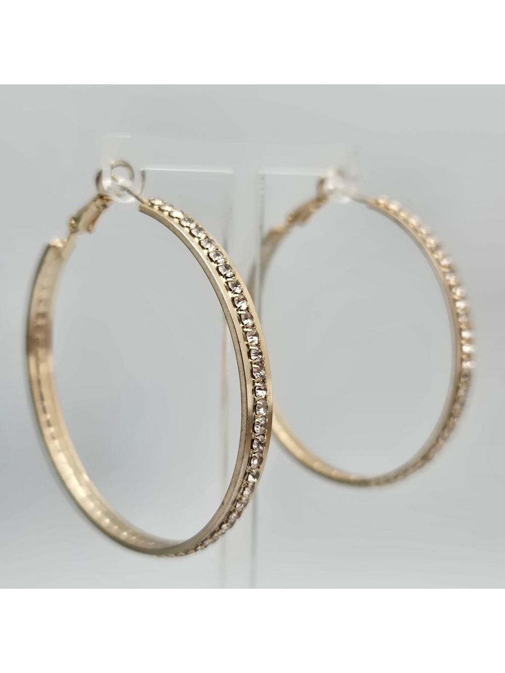 925 Sterling Silver Gold Pave Hoop Earrings 1.75" Wedding Bridal